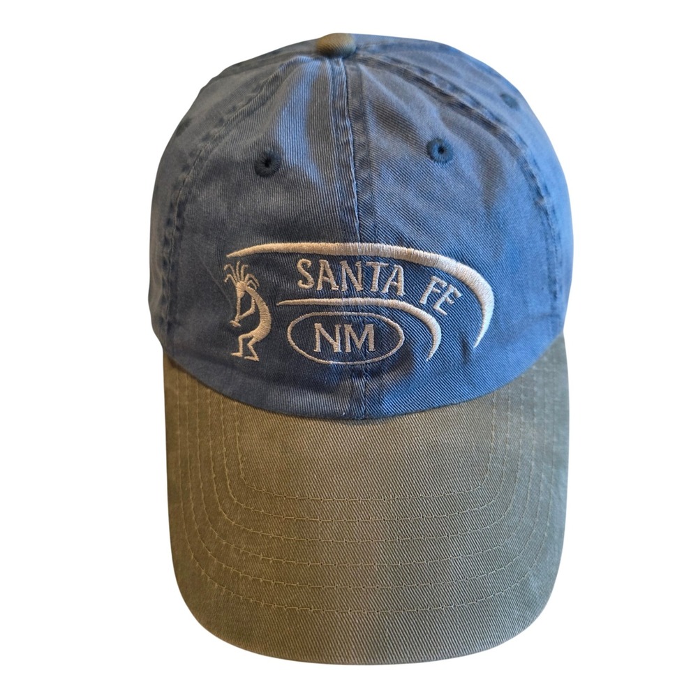 Vintage Santa Fe NM Kokopelli Dad Hat Blue Green Two Tone Strapback Cap